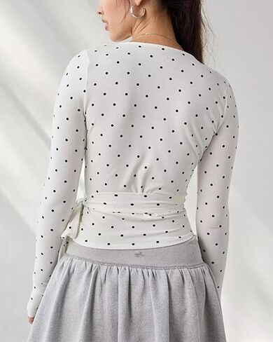 Women Sexy Deep V Neck Thumb Hole Long Sleeve Tee Shirt blackd Cross Wrap Slim Fit Tie Up Front Crop Workout Top in Saudi Arabia