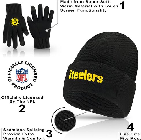 Ultra Game NFL Unisex-Adult NFL Official Super Soft Winter Beanie Knit Hat with Extra Warm Touch Screen Gloves in Kuwait