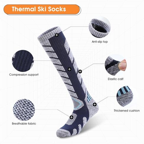 Mens Ski Socks, Cold Weather Snowboarding, Snow, Winter, Thermal Knee-high Warm Socks in Saudi Arabia