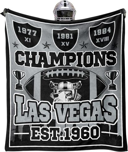 هدايا كرة القدم للمدينة، بطانية للمدينة، هدايا للرجال، بطانية رمي سوداء فضية مقاس 60 بوصة × 50 بوصة، فلانيل خفيفة الوزن in Kuwait