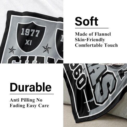 هدايا كرة القدم للمدينة، بطانية للمدينة، هدايا للرجال، بطانية رمي سوداء فضية مقاس 60 بوصة × 50 بوصة، فلانيل خفيفة الوزن in Kuwait
