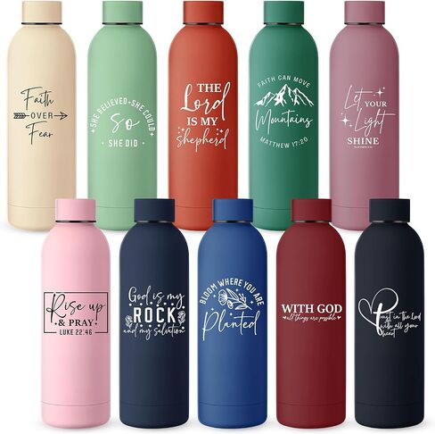 LemonRoad 10 قطع هدايا مسيحية للنساء من الفولاذ المقاوم للصدأ زجاجات مياه سعة 17oz كوب مسيحي بهلوان الكتاب المقدس هدايا عيد الميلاد الدينية للكنيسة الدينية لعيد الفصح (ألوان متنوعة، موضة) in Kuwait