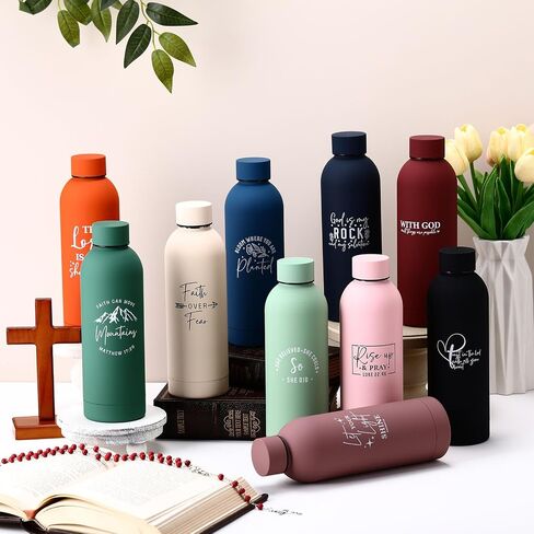 LemonRoad 10 قطع هدايا مسيحية للنساء من الفولاذ المقاوم للصدأ زجاجات مياه سعة 17oz كوب مسيحي بهلوان الكتاب المقدس هدايا عيد الميلاد الدينية للكنيسة الدينية لعيد الفصح (ألوان متنوعة، موضة) in Kuwait