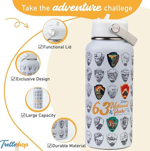 National Parks Water Bottle with Stickers - Adventure Bottle for World Travel - Great American Road Trip - National Park Checklist - Perfect Gifts for Women and Men, Trekking & Exploration in Saudi Arabia