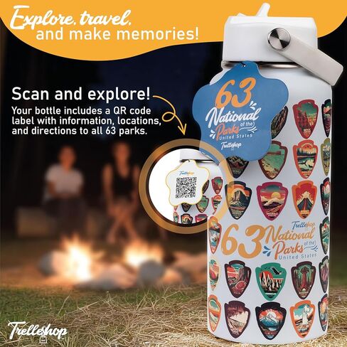 National Parks Water Bottle with Stickers - Adventure Bottle for World Travel - Great American Road Trip - National Park Checklist - Perfect Gifts for Women and Men, Trekking & Exploration in Saudi Arabia