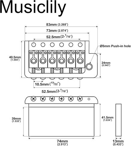 Musiclily Ultra 52.5 ملم (2-1/16 بوصة) نحاس صلب بالكامل 6 مسامير حافة سكين جسر تريمولو للجيتار الكهربائي على طراز Strat، ذهبي in Kuwait