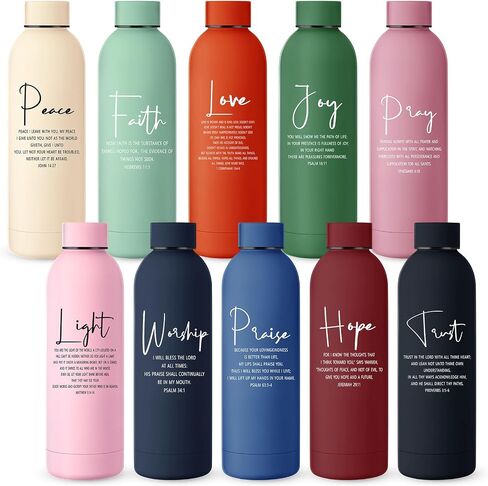 LemonRoad 10 قطع هدايا مسيحية للنساء من الفولاذ المقاوم للصدأ زجاجات مياه سعة 17oz كوب مسيحي بهلوان الكتاب المقدس هدايا عيد الميلاد الدينية للكنيسة الدينية لعيد الفصح (ألوان متنوعة، موضة) in Kuwait