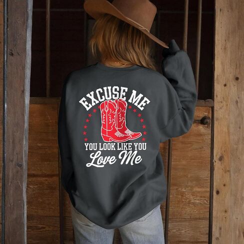 Western Country Crewneck Sweatshirts for Women Cowboy Boots Graphic Sweatshirt Vintage Long Sleeve Pullover Tops in Kuwait