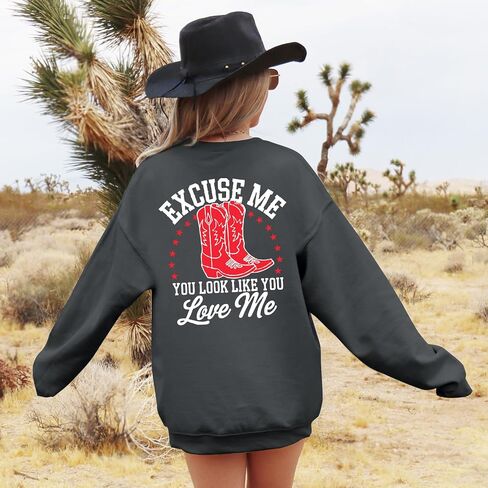 Western Country Crewneck Sweatshirts for Women Cowboy Boots Graphic Sweatshirt Vintage Long Sleeve Pullover Tops in Kuwait