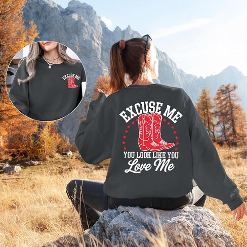 Western Country Crewneck Sweatshirts for Women Cowboy Boots Graphic Sweatshirt Vintage Long Sleeve Pullover Tops in Kuwait