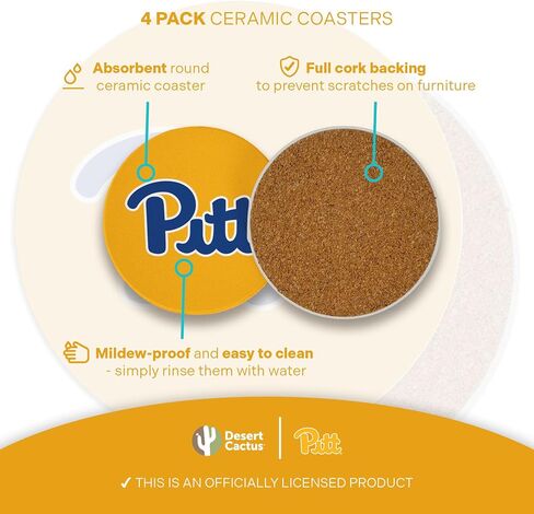 Desert Cactus University of Pittsburgh Ceramic Coasters 4 Pack Panthers Pitt Absorbent Drink Coasters with Cork Backing (Design A) in Saudi Arabia