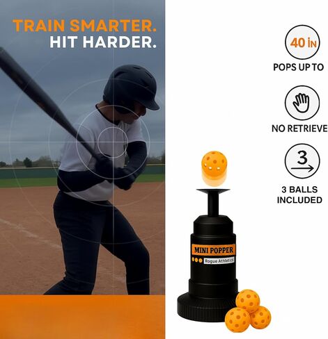 The Original Baseball Mini Popper - Batting Machine for Hitting Practice Without a Pitcher - (3 Balls Included) - for Ages 14 & Under in Saudi Arabia
