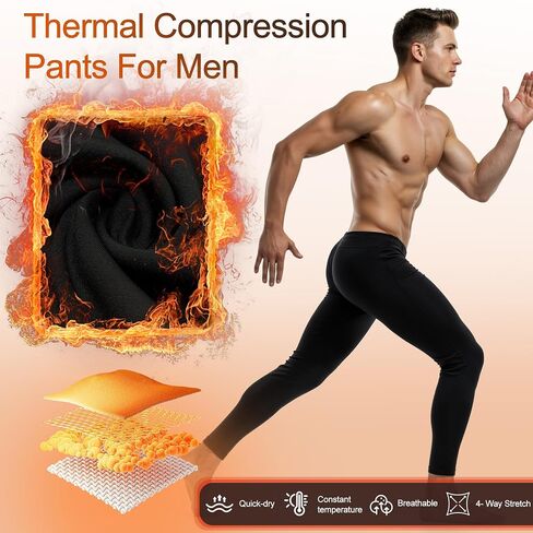 Coume 4 Pack Men Thermal Compression Pants Fleece Lined Heated Tight Athletic Leggings Cold Weather Sports Baselayer Winter in Saudi Arabia