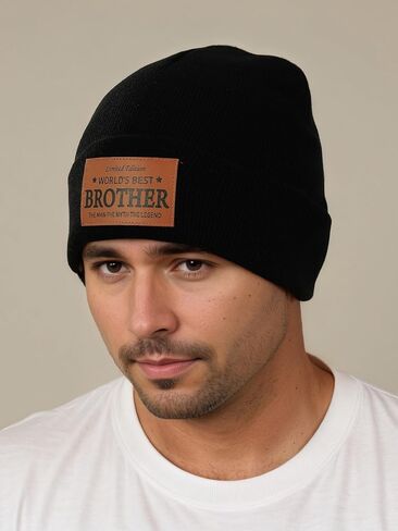 Worlds Best Brother Ever Gifts Leather Beanie Hat from Niece Nephew Christmas Stocking Stuffers Birthday Gift in Kuwait