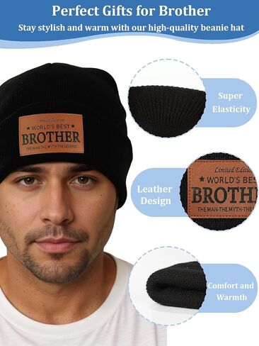 Worlds Best Brother Ever Gifts Leather Beanie Hat from Niece Nephew Christmas Stocking Stuffers Birthday Gift in Kuwait