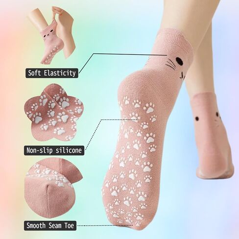Pilates Grip Socks for Women Cute Yoga Grippy Non Slip Non Skid Cat Socks with Cat Paw Gripper for Barre Workout in Saudi Arabia