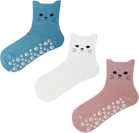 Pilates Grip Socks for Women Cute Yoga Grippy Non Slip Non Skid Cat Socks with Cat Paw Gripper for Barre Workout in Kuwait