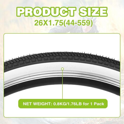 إطار دراجة WEEROCK مقاس 26 × 1.75 بوصة، حزمة واحدة/اثنين من إطارات الدراجة ذات الجدار الأبيض باللون الأسود مع 1/2 حزمة من الأنابيب الداخلية وإطارات الخرز القابلة للطي المتوافقة مع دراجة المدينة مقاس 26 بوصة، ودراجة السيدات، ودراجات الطراد in Kuwait