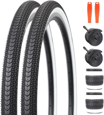 إطار دراجة WEEROCK مقاس 26 × 1.75 بوصة، حزمة واحدة/اثنين من إطارات الدراجة ذات الجدار الأبيض باللون الأسود مع 1/2 حزمة من الأنابيب الداخلية وإطارات الخرز القابلة للطي المتوافقة مع دراجة المدينة مقاس 26 بوصة، ودراجة السيدات، ودراجات الطراد in Kuwait