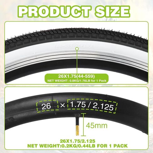 إطار دراجة WEEROCK مقاس 26 × 1.75 بوصة، حزمة واحدة/اثنين من إطارات الدراجة ذات الجدار الأبيض باللون الأسود مع 1/2 حزمة من الأنابيب الداخلية وإطارات الخرز القابلة للطي المتوافقة مع دراجة المدينة مقاس 26 بوصة، ودراجة السيدات، ودراجات الطراد in Kuwait