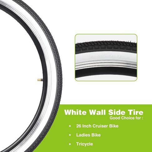 إطار دراجة WEEROCK مقاس 26 × 1.75 بوصة، حزمة واحدة/اثنين من إطارات الدراجة ذات الجدار الأبيض باللون الأسود مع 1/2 حزمة من الأنابيب الداخلية وإطارات الخرز القابلة للطي المتوافقة مع دراجة المدينة مقاس 26 بوصة، ودراجة السيدات، ودراجات الطراد in Kuwait