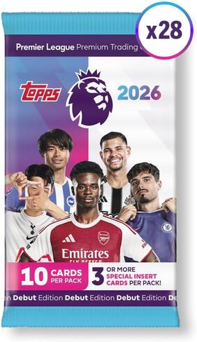 Topps Premier League 2025-26 - الإصدار الأول - صندوق كامل - 28 حزمة في كل صندوق (280 بطاقة) 3 أو أكثر من بطاقات الإدخال الخاصة في كل حزمة. in Saudi Arabia
