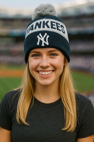 Officially Licensed New York Baseball Cuffed Knit Pom Beanie Hat Classic Edition NY Team Logo Embroidered Navy Blue Sports Cap in Saudi Arabia