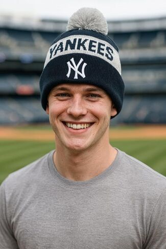 Officially Licensed New York Baseball Cuffed Knit Pom Beanie Hat Classic Edition NY Team Logo Embroidered Navy Blue Sports Cap in Saudi Arabia