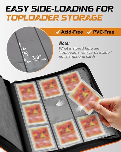 Upgraded Toploader Binder with Waterproof Zipper and PU Inner Liner, Hold 252 Top Loaders/3x4'' with 9-Pocket Each Page, with 2 Labels and Ringless Design, Fit for Sports/TCG Party Premium Storage in Saudi Arabia