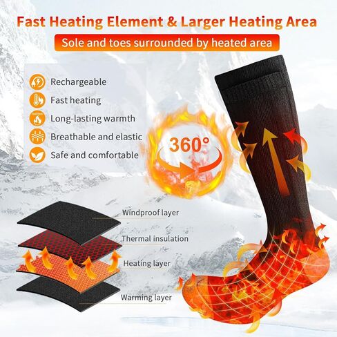 Heated Socks for Men Women,Electric Heated Socks 3 Heating Levels with 4000mAh*2 Battery Rechargeable,Machine Washable Socks Suitable for Winter Outdoor Sports, Camping, Hunting, Hiking in Saudi Arabia