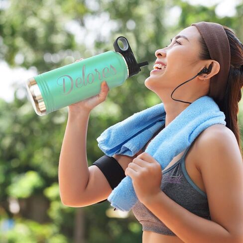 My Personal Memories Custom Personalized Premium 32 oz Vacuum Insulated Powder Coated Stainless Steel Sports Water Bottle with Straw for Workouts, Yoga, Gym, Office, Women, Men, Him, Her (Teal Blue) in Saudi Arabia