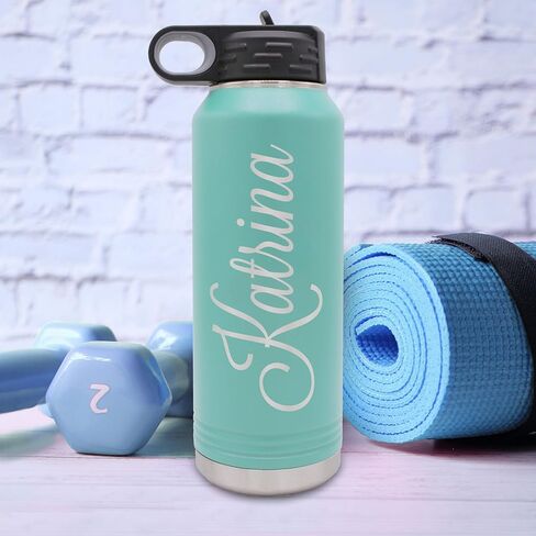 My Personal Memories Custom Personalized Premium 32 oz Vacuum Insulated Powder Coated Stainless Steel Sports Water Bottle with Straw for Workouts, Yoga, Gym, Office, Women, Men, Him, Her (Teal Blue) in Saudi Arabia
