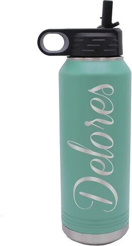 My Personal Memories Custom Personalized Premium 32 oz Vacuum Insulated Powder Coated Stainless Steel Sports Water Bottle with Straw for Workouts, Yoga, Gym, Office, Women, Men, Him, Her (Teal Blue) in Saudi Arabia