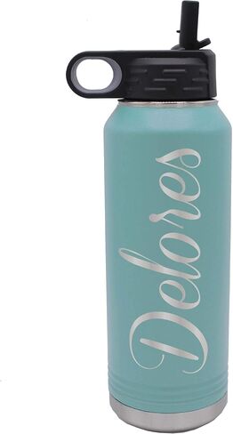 My Personal Memories Custom Personalized Premium 32 oz Vacuum Insulated Powder Coated Stainless Steel Sports Water Bottle with Straw for Workouts, Yoga, Gym, Office, Women, Men, Him, Her (Teal Blue) in Saudi Arabia