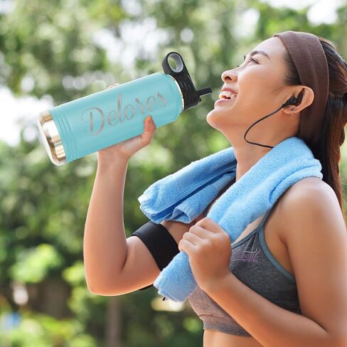 My Personal Memories Custom Personalized Premium 32 oz Vacuum Insulated Powder Coated Stainless Steel Sports Water Bottle with Straw for Workouts, Yoga, Gym, Office, Women, Men, Him, Her (Teal Blue) in Saudi Arabia