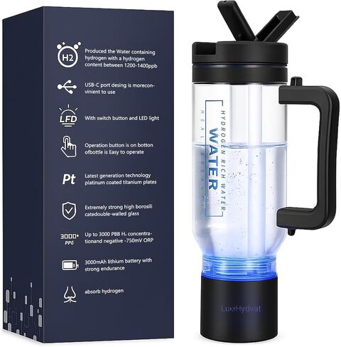 Hydrogen Water Pitcher with Handle: Smart 32 Oz Hydrogen-Enriched Kettle with Dry Electrolysis, Self-Cleaning, Tilt Protection, USB-C Rechargeable in Saudi Arabia