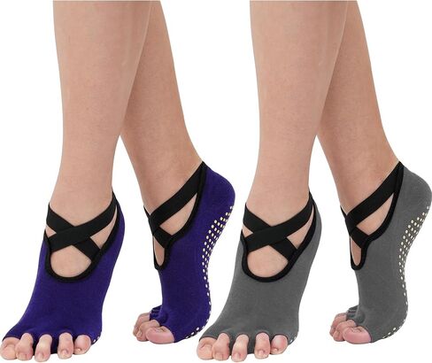 Yoga Socks For Women, Open-toe, Non-slip Grip, 2 Pairs for Ballet, Barre, Plasticity, Dance, Barefoot Workout in Saudi Arabia