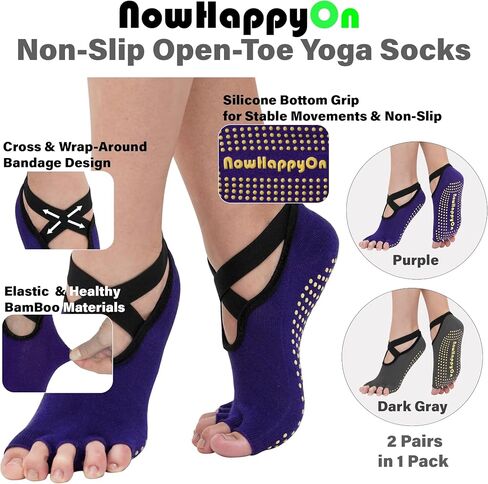 Yoga Socks For Women, Open-toe, Non-slip Grip, 2 Pairs for Ballet, Barre, Plasticity, Dance, Barefoot Workout in Saudi Arabia
