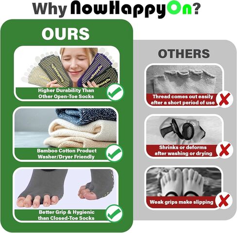 Yoga Socks For Women, Open-toe, Non-slip Grip, 2 Pairs for Ballet, Barre, Plasticity, Dance, Barefoot Workout in Saudi Arabia