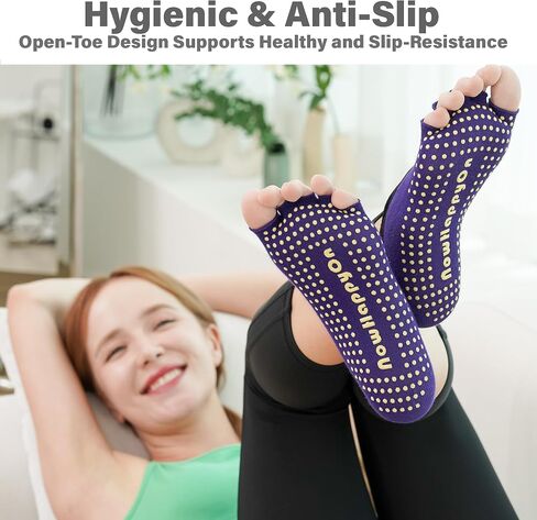 Yoga Socks For Women, Open-toe, Non-slip Grip, 2 Pairs for Ballet, Barre, Plasticity, Dance, Barefoot Workout in Saudi Arabia