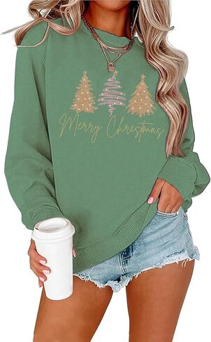 Christmas Sweaters for Women Embroidered Crewneck Pullover Holiday Party Top Merry Christmas Sweatshirts Women in Saudi Arabia