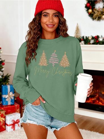 Christmas Sweaters for Women Embroidered Crewneck Pullover Holiday Party Top Merry Christmas Sweatshirts Women in Saudi Arabia