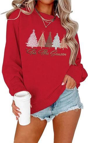 Christmas Sweaters for Women Embroidered Crewneck Pullover Holiday Party Top Merry Christmas Sweatshirts Women in Saudi Arabia