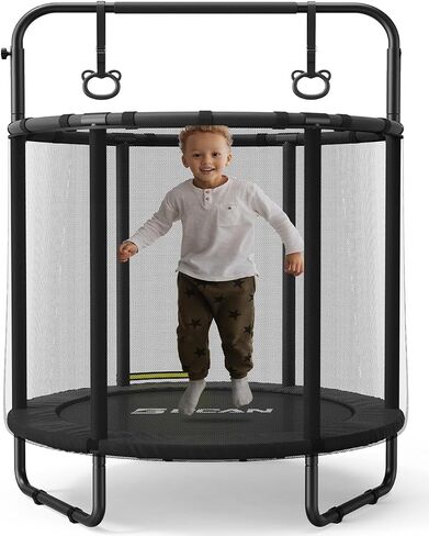 BCAN 55" Trampoline for Kids with Thickened Enclosure Net, Toddler Trampoline Indoor/Outdoor with Adjustable Gymnastics Bars & Basketball Hoop,Gifts for Boys & Girls Ages 1 to 8 in Kuwait