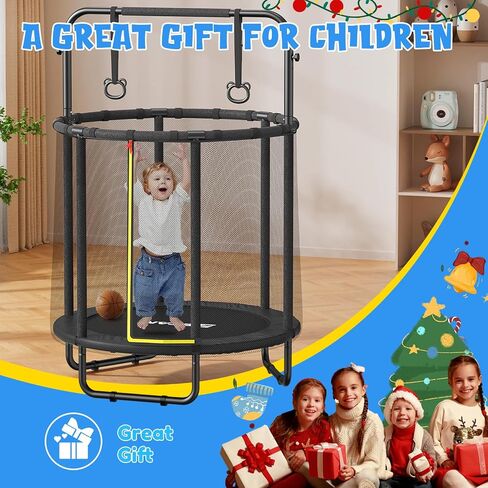 BCAN 55" Trampoline for Kids with Thickened Enclosure Net, Toddler Trampoline Indoor/Outdoor with Adjustable Gymnastics Bars & Basketball Hoop,Gifts for Boys & Girls Ages 1 to 8 in Kuwait