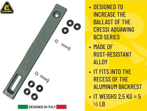 Cressi Plate Weight for Aquawing Scuba Diving BCD - Additional Ballast 2.5 kg - 5.5 lb - Designed in Italy in Saudi Arabia