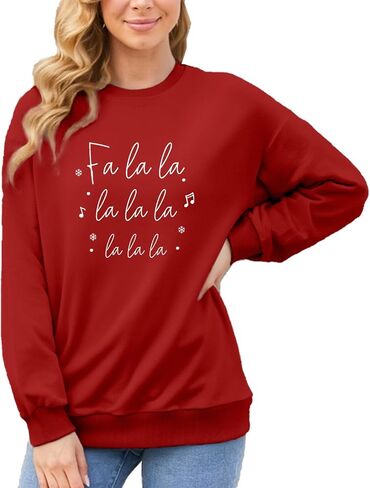 Women Christmas Sweatshirts Fa La La La Christmas Song Long Sleeve Xmas Music Notes Crewneck Tops in Saudi Arabia