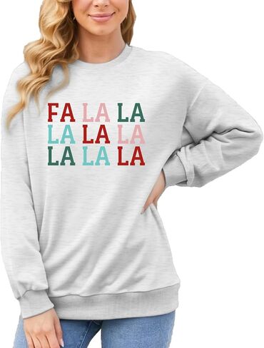 Women Christmas Sweatshirts Fa La La La Christmas Song Long Sleeve Xmas Music Notes Crewneck Tops in Saudi Arabia