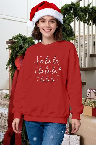 Women Christmas Sweatshirts Fa La La La Christmas Song Long Sleeve Xmas Music Notes Crewneck Tops in Saudi Arabia
