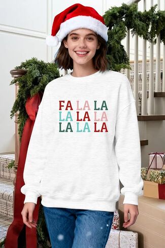 Women Christmas Sweatshirts Fa La La La Christmas Song Long Sleeve Xmas Music Notes Crewneck Tops in Saudi Arabia